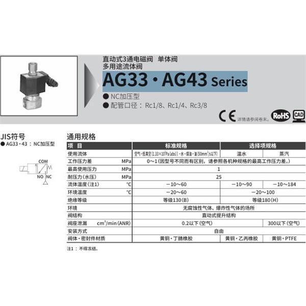 CKD喜開理多種流體直動式2通電磁集成閥AG43-02-5-DC 24V