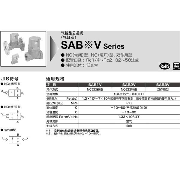 CKD喜開理氣控型2通閥（氣缸閥）SAB1V-40A-0B