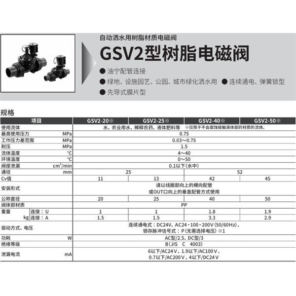 CKD喜開理自動灑水用樹脂制電磁閥GSV2-50-P-DC24V