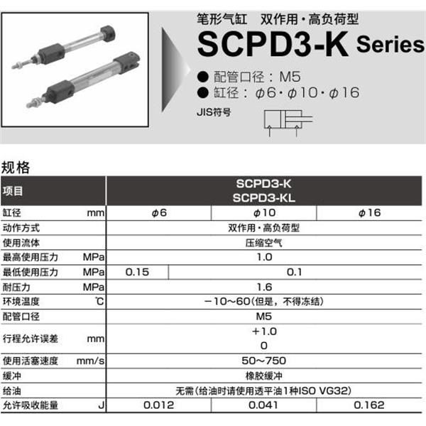 CKD喜開理筆形氣缸SCPD3-K-00-6-100