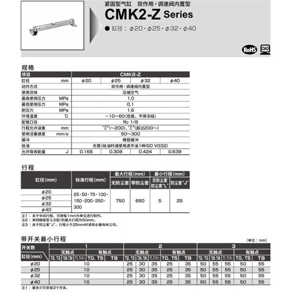 CKD喜開理緊固型氣缸CMK2-Z-TB-32-100-JI
