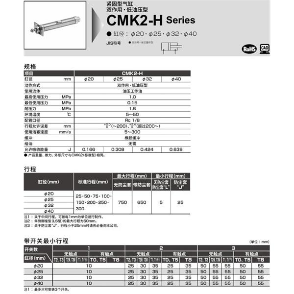 CKD喜開理緊固型氣缸CMK2-H-LB-25-100-JI