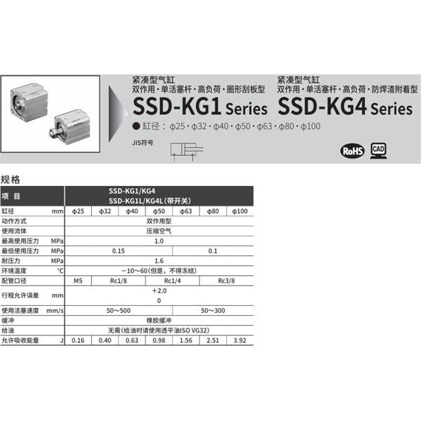 CKD喜開理超級緊湊型氣缸SSD-KG4L-40-10-T2YD-R-N-LB-I
